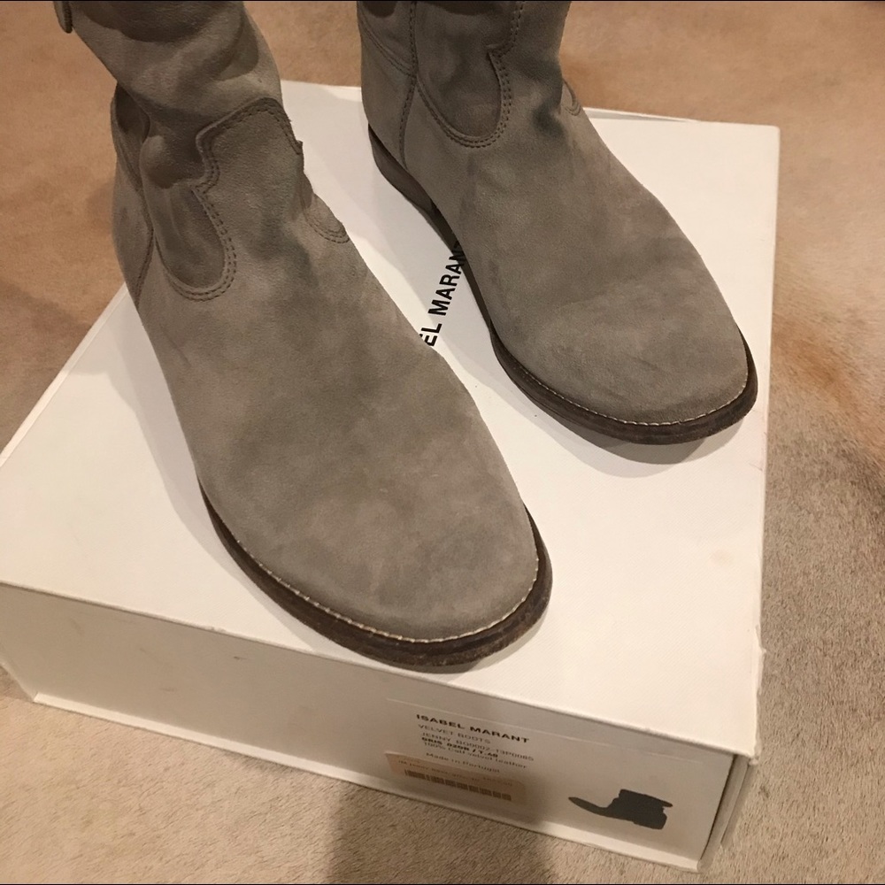 Isabel Marant Taupe Suede Western Ankle Boots